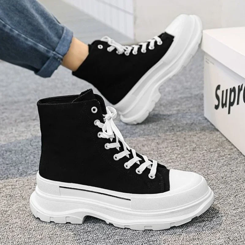 

Мужские стильные весенне-осенние высокие парусиновые туфли, дышащие универсальные кроссовки на толстой подошве для студентов, модные кроссовки для отдыха