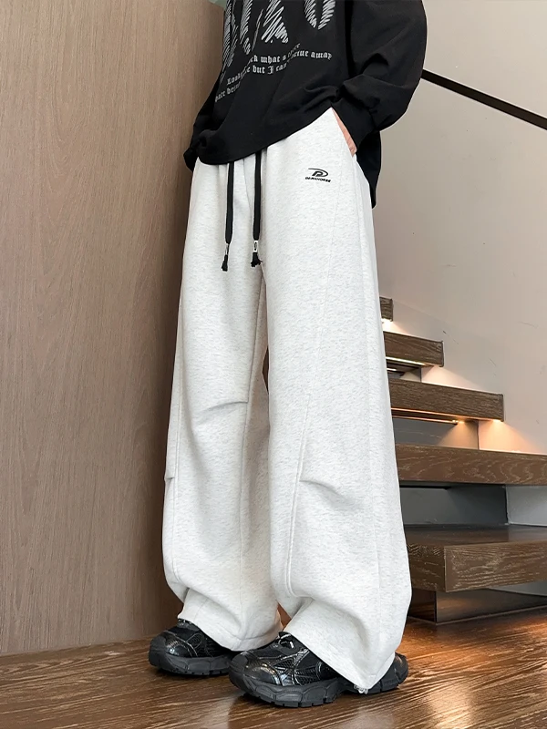 

American Sle Pleated Wide Leg Sweatpants Men's High Street Casual Brand Autumn New Straight Loose Sports Leisure Long Pants