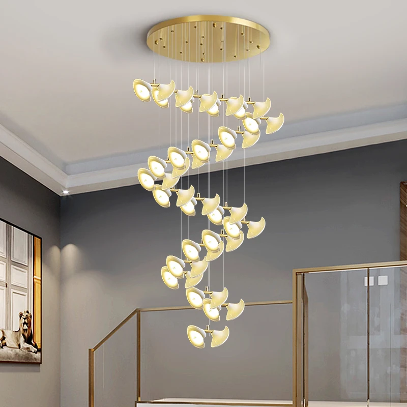 

Duplex Loft Chandelier Villa Staircase High Ceiling Led Pendent Light Rotating Stair Chandelier Lighting Ceramic Hanging Lamp