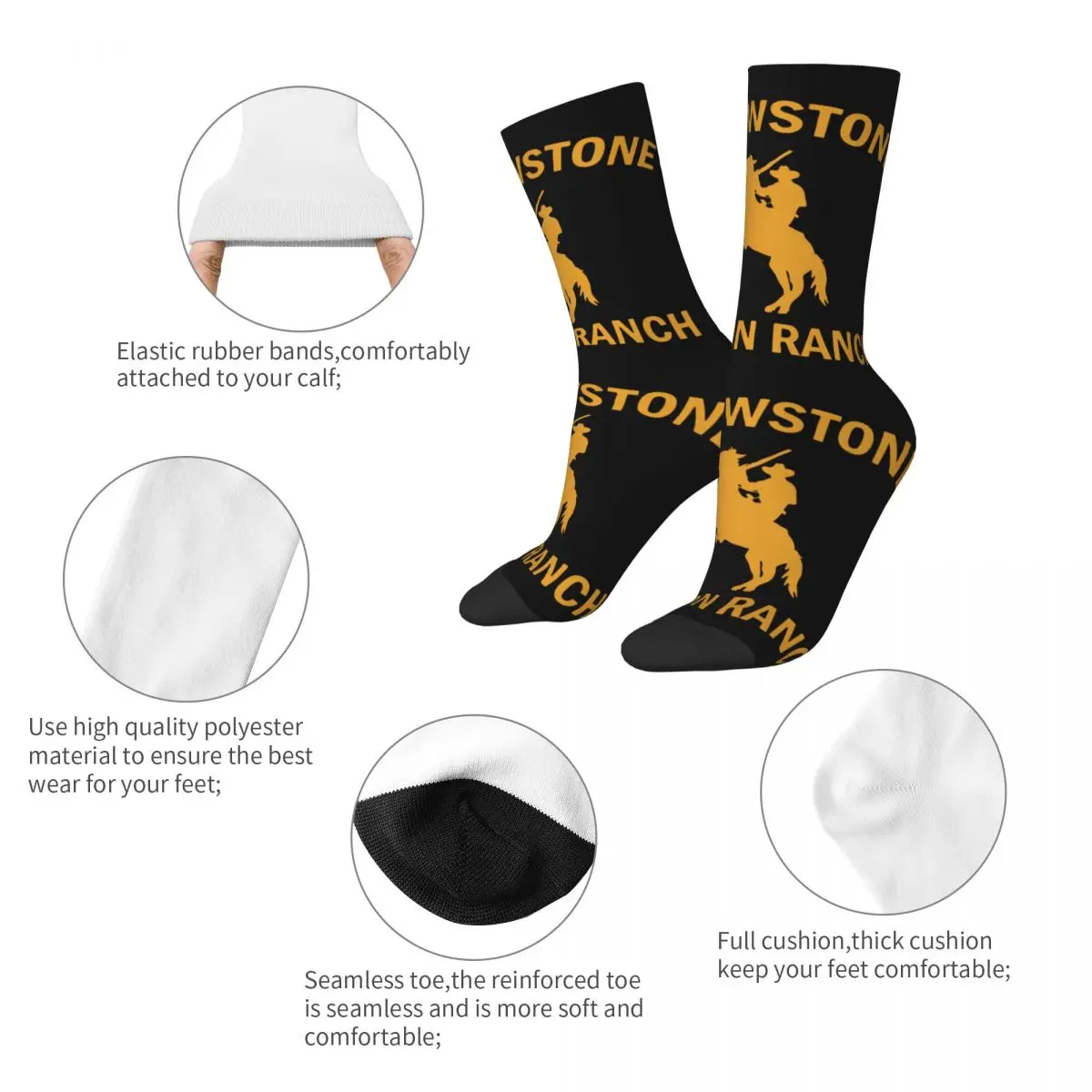 Harajuku Vintage Yellowstones Basketball Socks Polyester Middle Tube Socks for Women Men Breathable