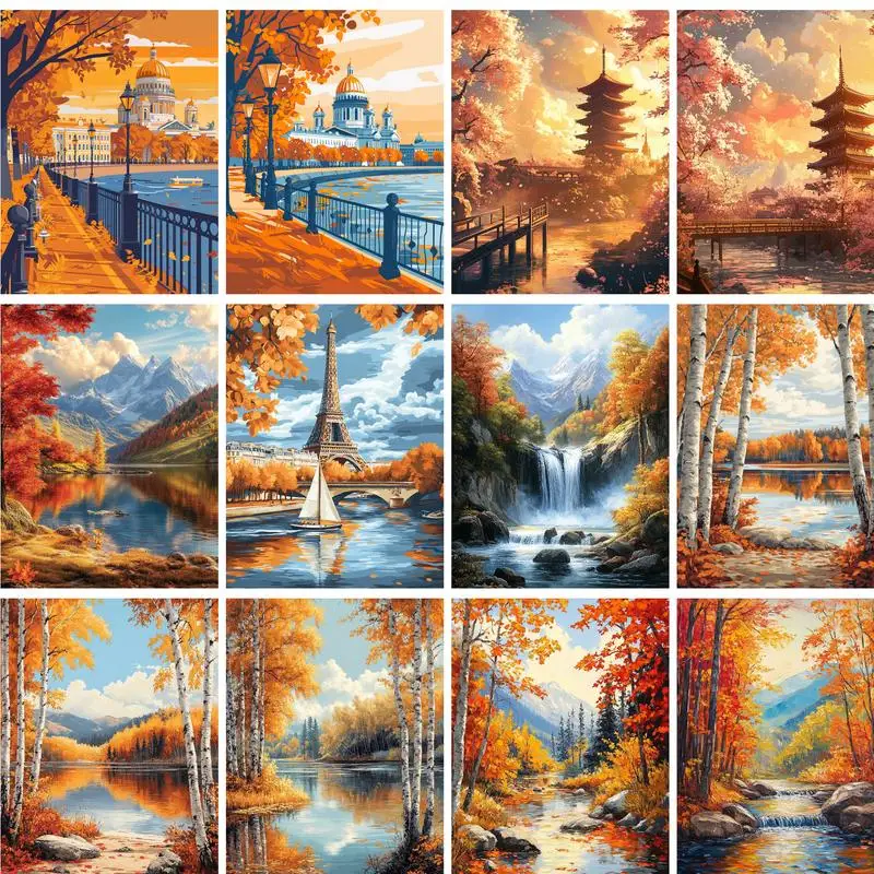 

GATYZTORY 40x50cm Painting By Numbers On Canvas Pictures By Numbers Autumn Landscape Number Painting For Adults Diy Gift Paint K