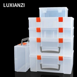 LUXIANZI-caja de almacenamiento de herramientas de plástico con mango de bloqueo, compartimento extraíble, herramientas de Hardware de reparación, estuche portátil a prueba de golpes