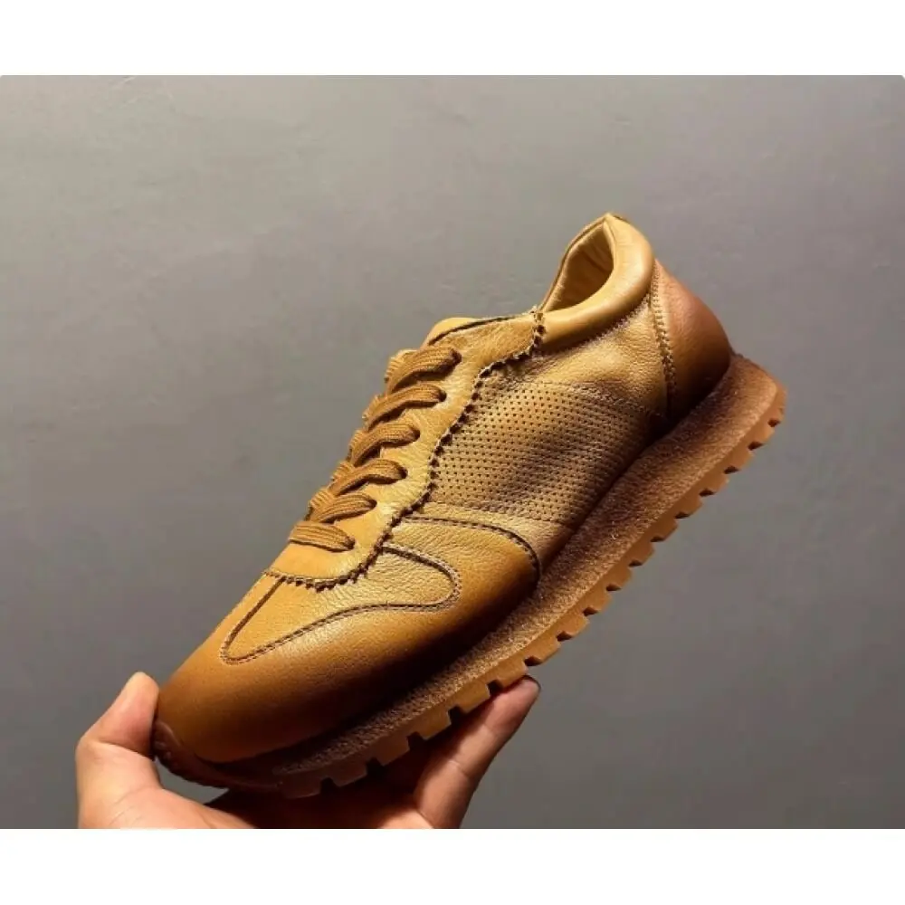 

Премиальные кожаные ретро-кроссовки цвета тан – комфорт, вневременный стиль и высочайшее качество