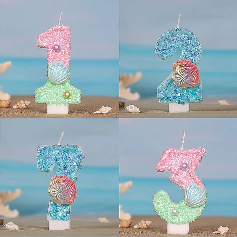 Children's Birthday Candles 0-9 Number Seashell Candles for Cake Toppers Decoration Mermaid Birthday Number Candle for Kids