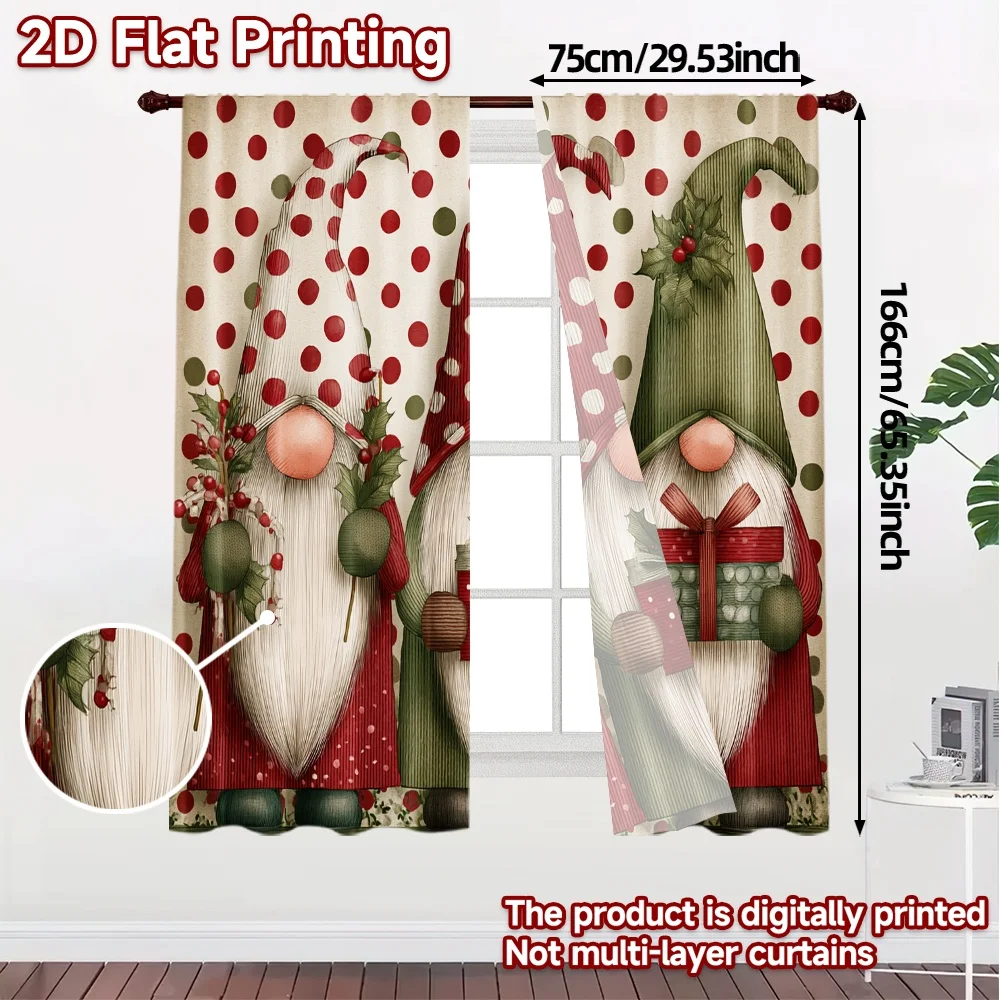 2D Flat Printing,JIT 2pcs, Curtains (Without Rod) Festive Gnomes (3) Chic Chic Curtains Prints Light Filtering Curtains Outdoor