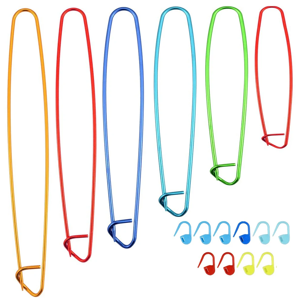 

6PCS Aluminum Knitting Needle Stitch Holders Yarn Stitch Holders Crochet Hooks Safety Pins&Stitch Maker Weaving Crochet Knitting