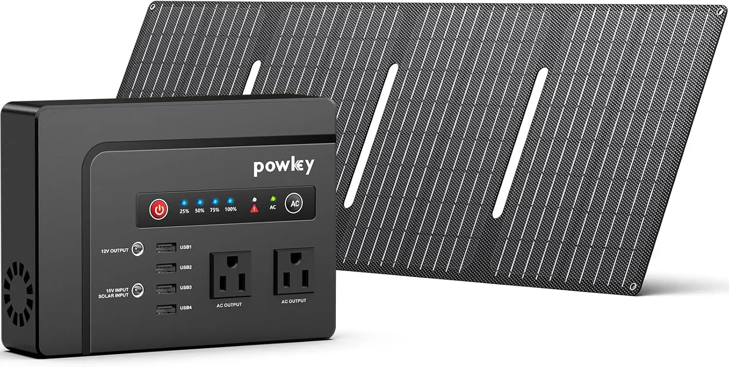 

200W Portable Solar Generator with 40W Panel, 146Wh Power Station, Pure Sine Wave AC Outlets for Camping Emergency
