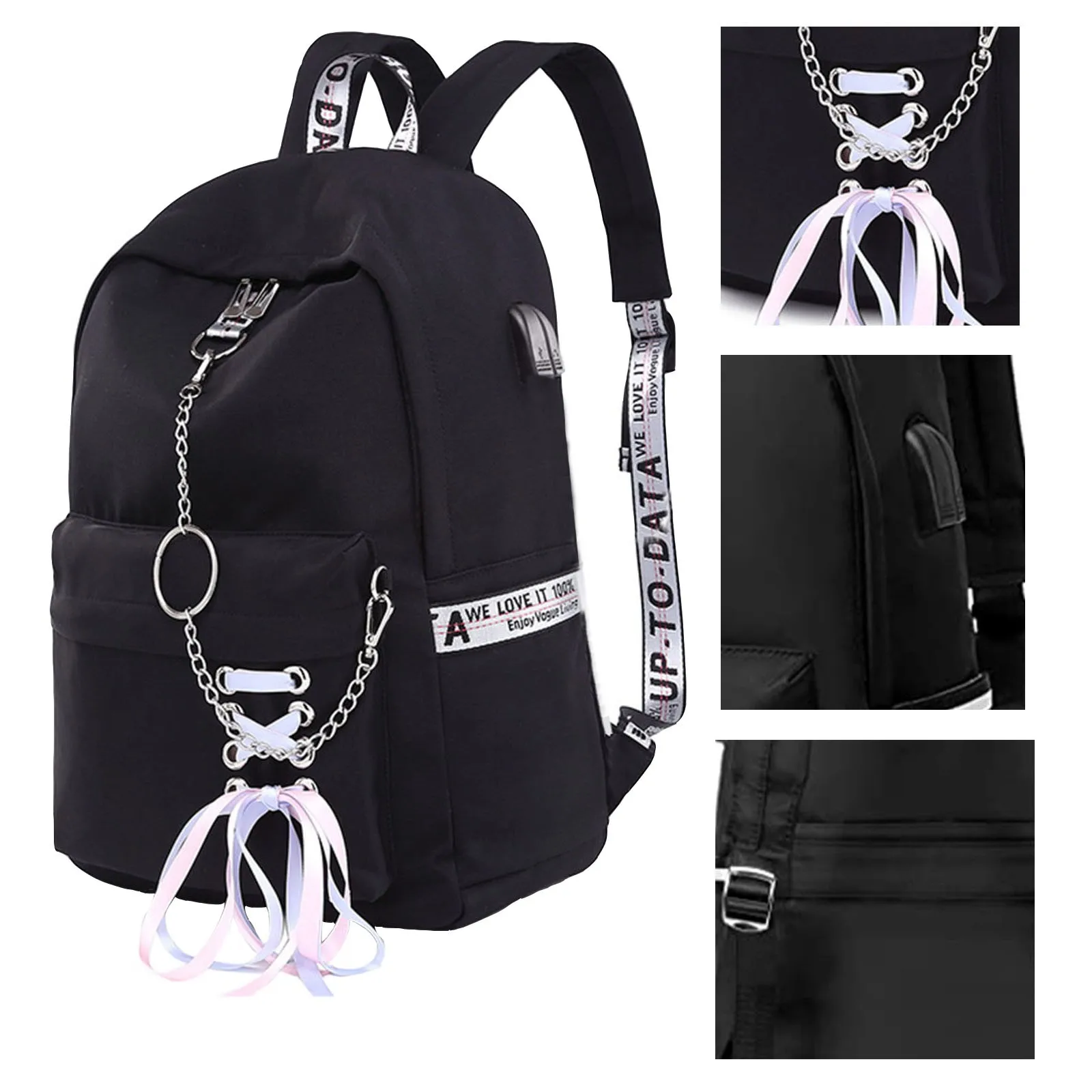 Fashion Waterproof Backpack Women School Bags For Teenagers Girls Bow Travel Rucksack Laptop Travel chains Bagpack Mochila