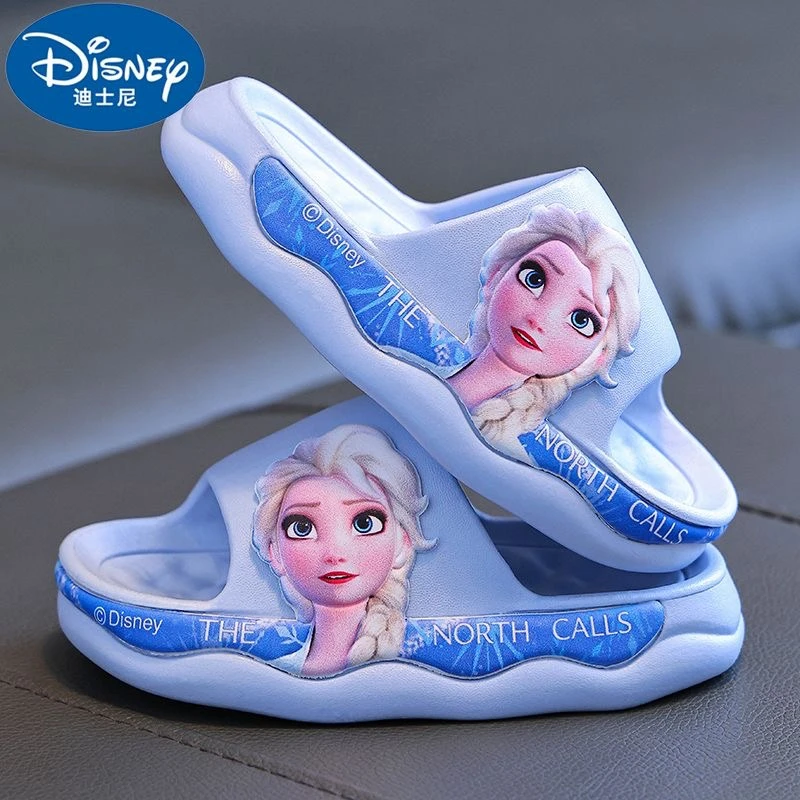 Girls Summer Slippers Baby Shoes Kids Disney Cartoon Frozen Elsa Print Soft Non Slip Home Beach Sandals Indoor Bath Shoes 24-36