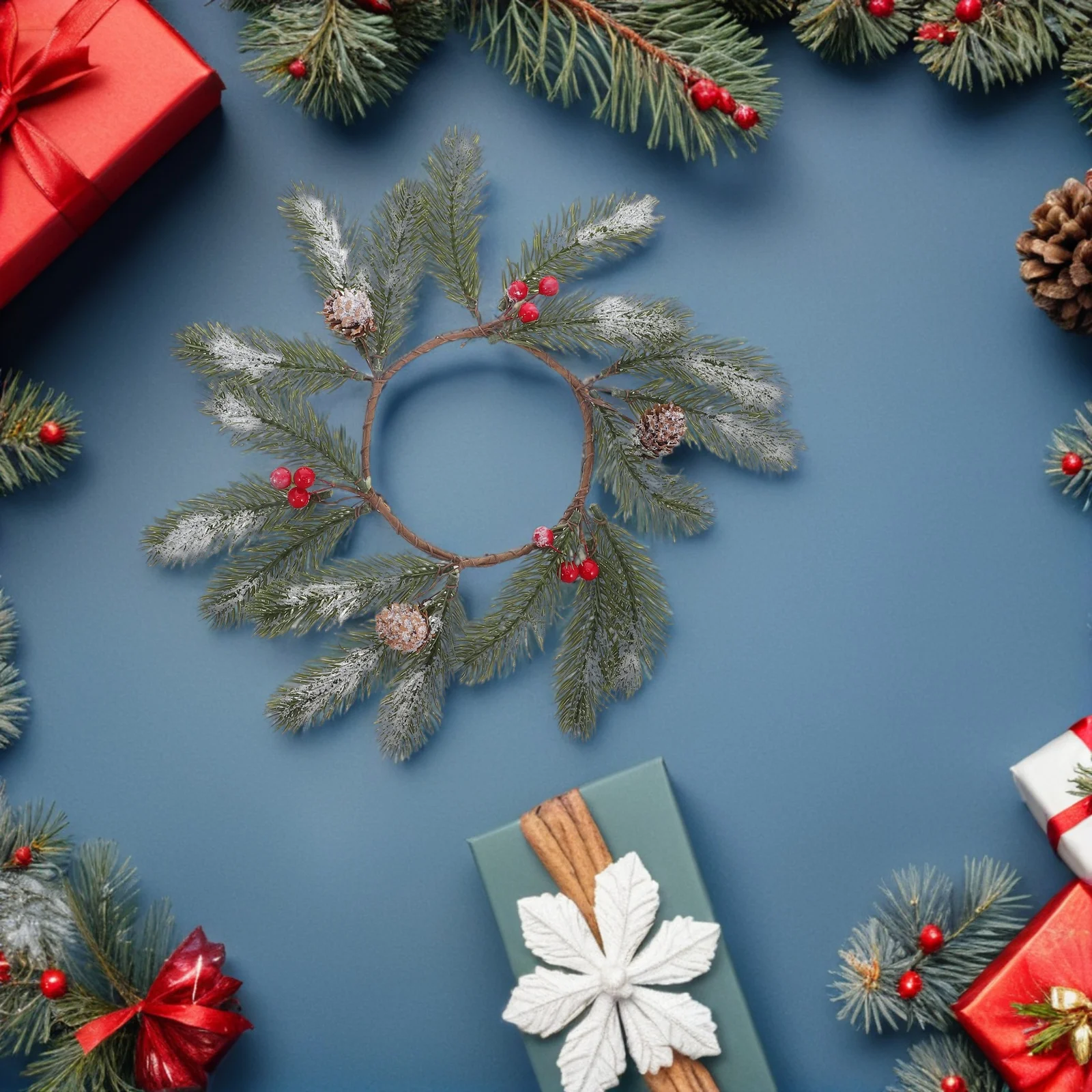 

4pcs Christmas Decorative Wreath Artificial Ring For Window Kitchen Cabinet Indoor Outdoor Holiday Table Centerpiece