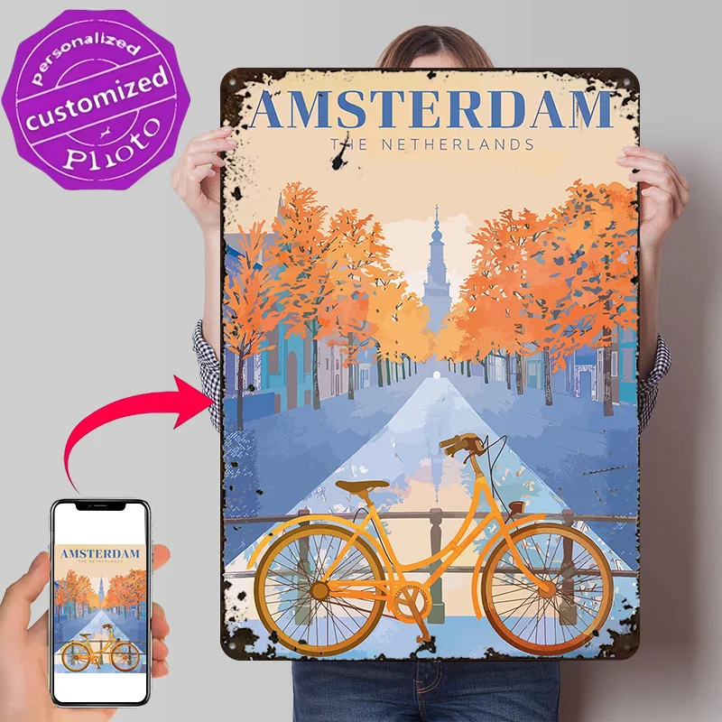 Capital of the Netherlands 3D Texture Printed Poster Custom Vintage Metal Tin Plate Sign for Wall Art Home Decor Ornaments Items