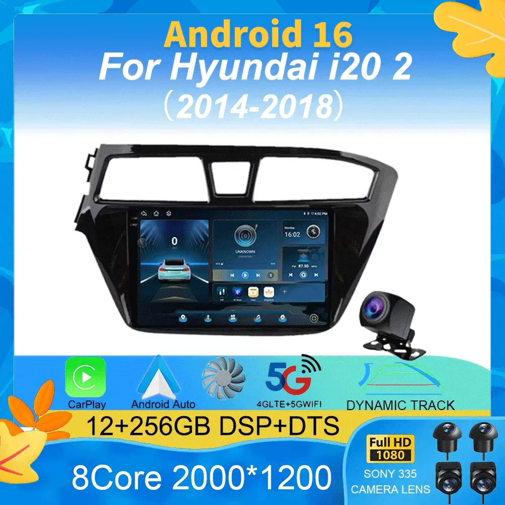 Android 15 Radio de coche Carplay Auto 2K pantalla reproductor de vídeo Multimedia para Hyundai i20 2 II GB 2014 - 2018 2 din Autoradio estéreo