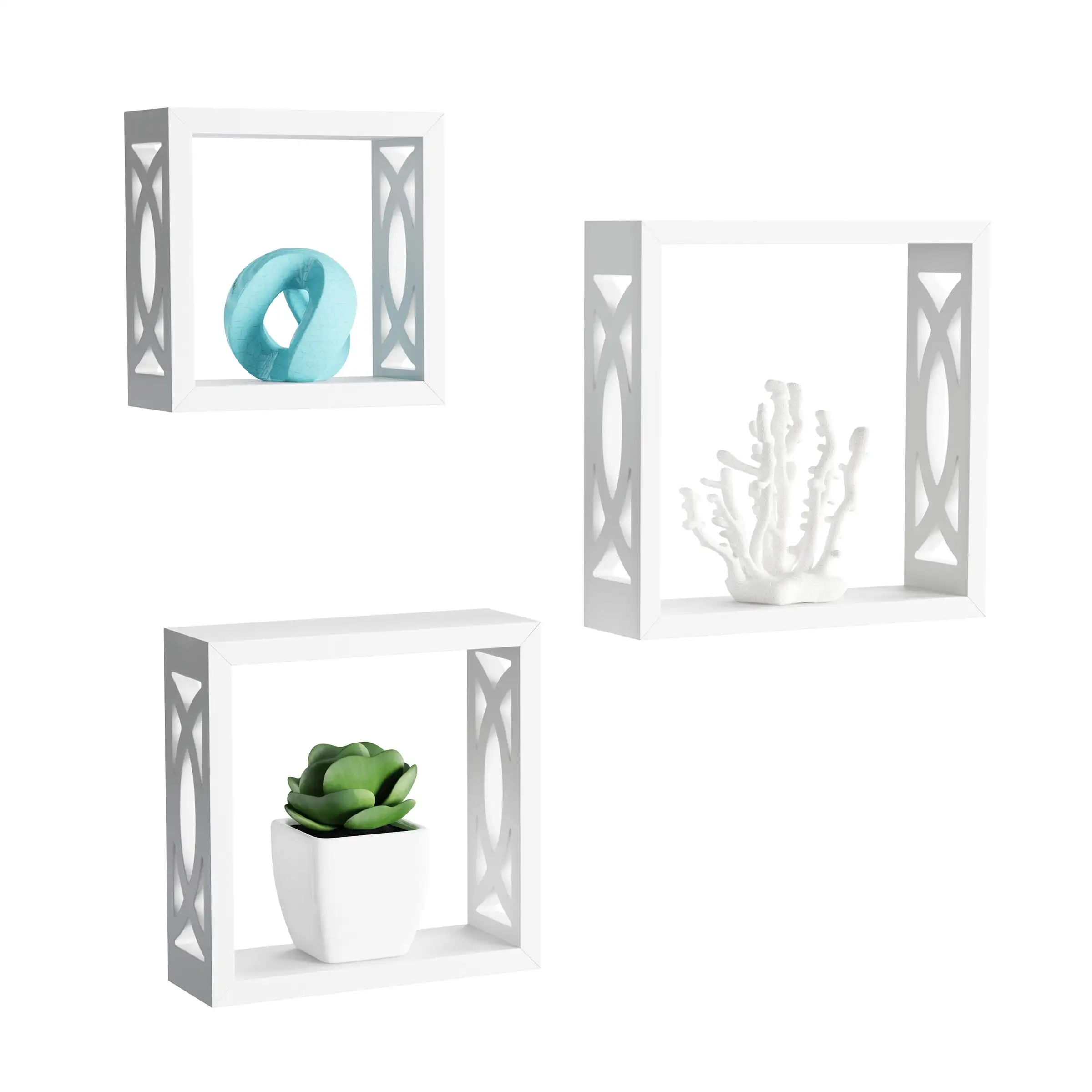 

Floating Shelves- Open Cube Wall Shelf Set with Hidden Brackets, 3 Sizes to Display Decor, Photos, More- Hardware Included