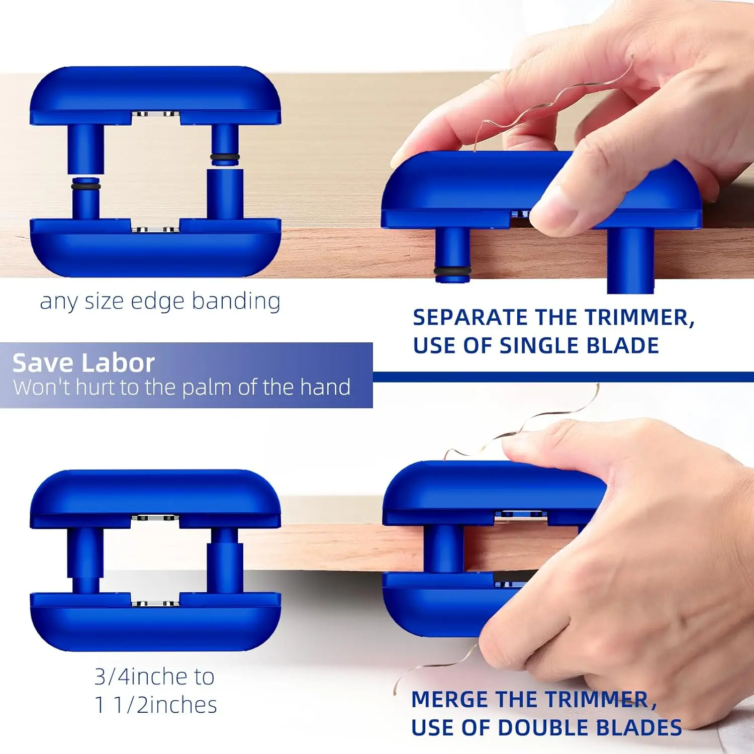 Tungsten Carbide Edge Banding Trimmer , Hand Planer Edge Bander for Diy Wood, PVC, ABS, Melamine, Burr Remover Chamfering Tool