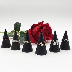 New Fashion Solid Wooden Cone Ring Holder Storage Shooting Props  Vintage Trinket Black Jewelry Organizer Display Stand Rack