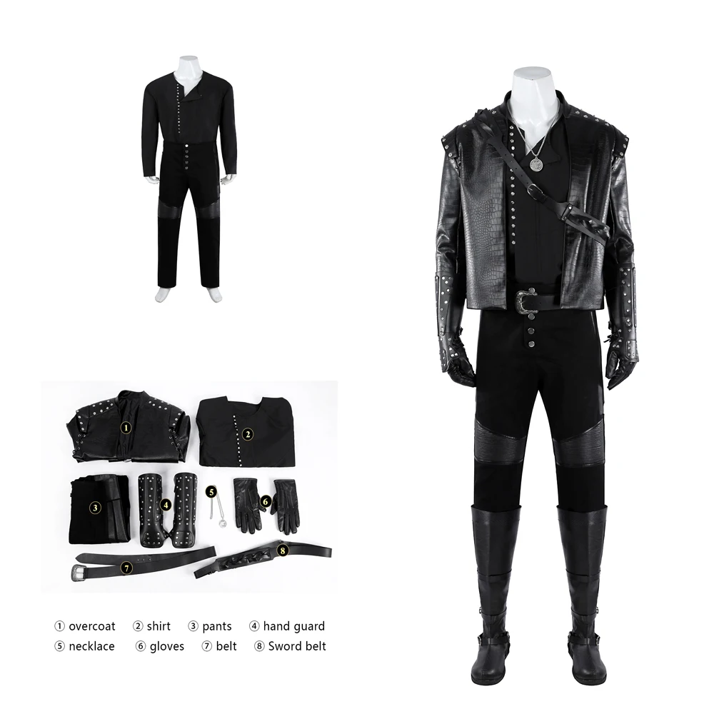 

New Movie Geralt Olivia Cosplay Costume High-Quality Men's Halloween Party Cosplay Outfit Black Leather Jacket Top Pants