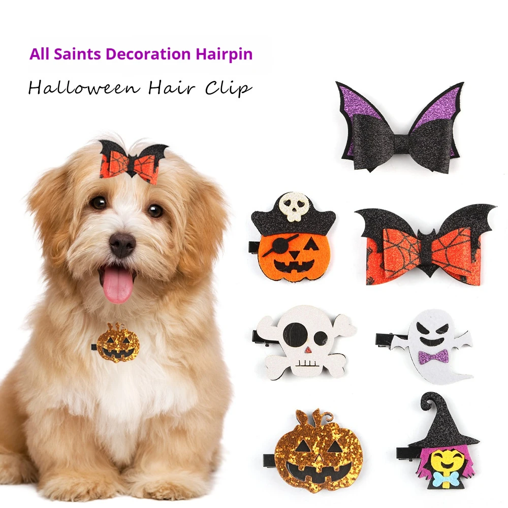 Halloween Pet Decoration Long-haired Cat Hairpins Decorate Headwear Halloween Decorative Hairpins  Pet Accessories