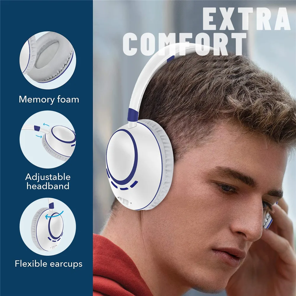 For Xiaomi iPhone Wireless Music Headphone 30 Hours Play Bluetooth Earphones Big Earmuff Bass Full Pack Headset with Microphone