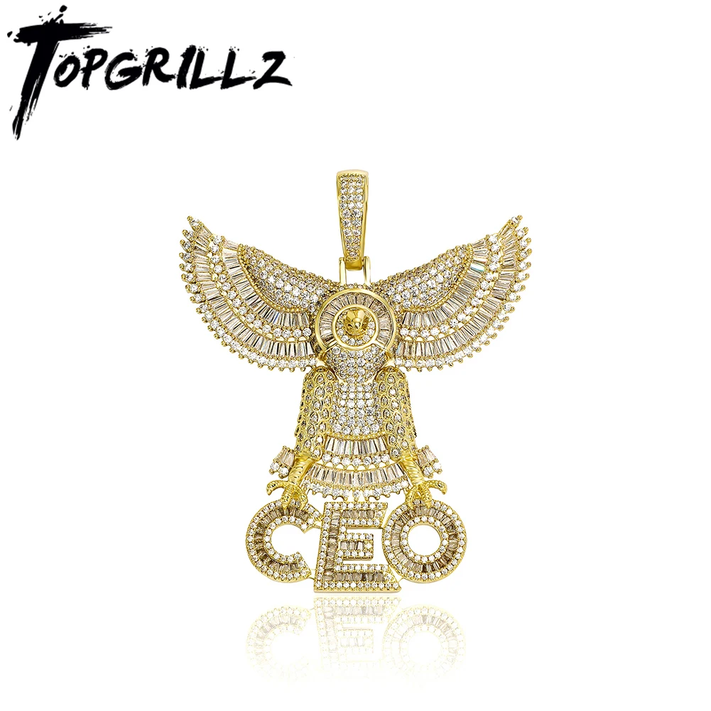 

TOPGRILLZ New Customize Name with Eagle Pendant Necklace Full Micro Pave Cubic Zirconia Hip Hop Punk Jewelry For Party Gift