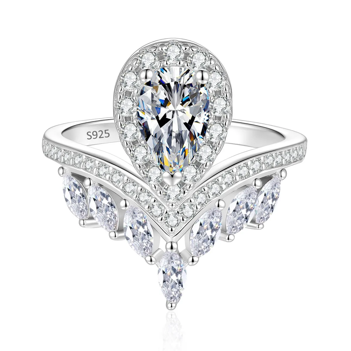 BOCAI New S925 Sterling Silver Jewelry Fashionable And Luxurious Droplet Shaped Engagement Ring Women's Selected Gift