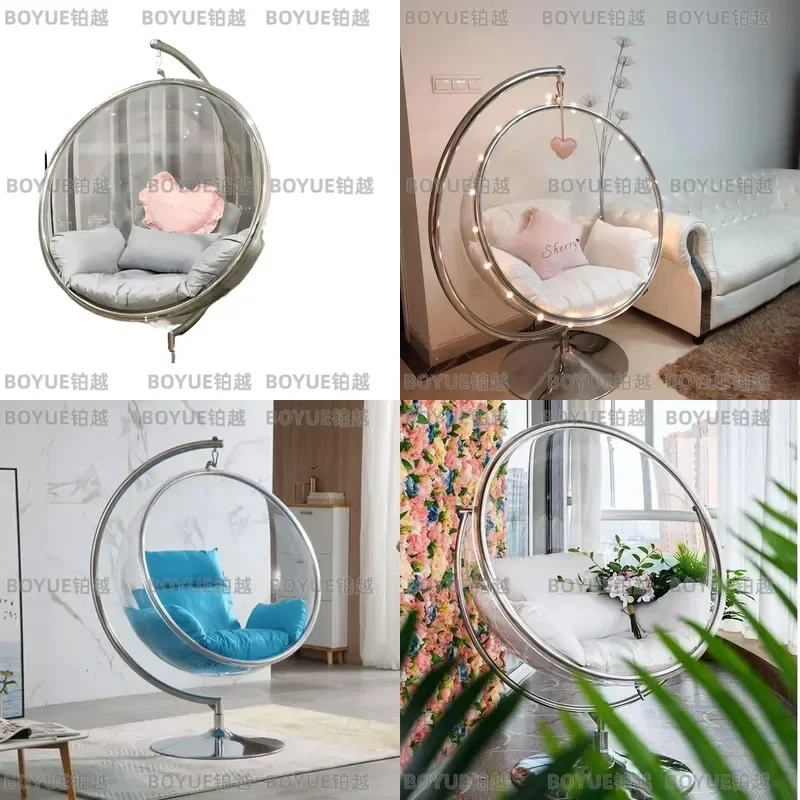 Transparent Bubble Hanging Chair Indoor Glass Ball Swing Seat Nordic Style Space Pod for Home Garden Patio Relaxation Decor