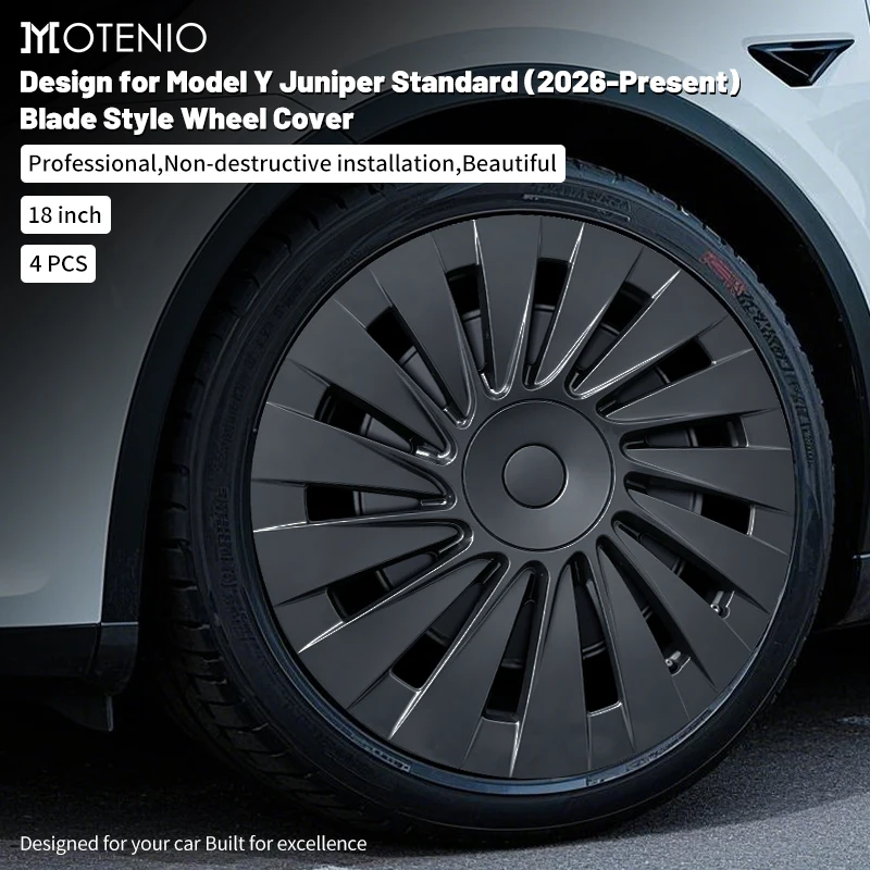 

4PCS Hubcaps For Tesla Model Y Juniper Standard 2026-present 18 Inch Blade Style Wheel Cover Replacement Automobile Hub Cap Full Rim Car Accessories