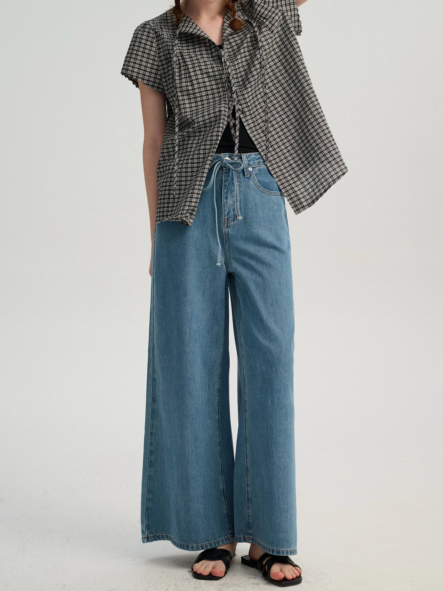 

Sullenger Skin-friendly Wide-leg Lyocell Cotton Denim Pants Women's 2025 New Blue Versatile Drape Dstring Long Trousers