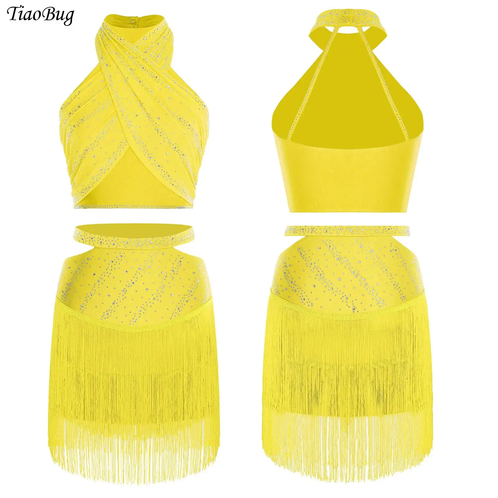 المرأة اللاتينية الرقص الزي الرسن أكمام عارية الذراعين الراين المحاصيل الأعلى مع شرابات تنورة التانغو تشا تشا السالسا التزلج الرقص