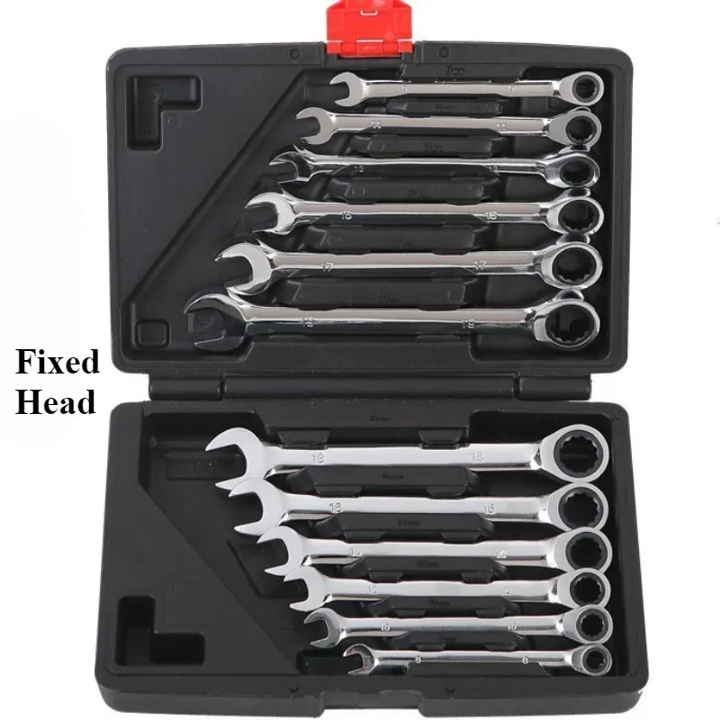 12PC Activity or Fixed Auto Repair Wrench Head Dual-Purpose Ratchet Wrench Set Metric 8-19mm Open-Eded Plum Fast Mechanic Wrench