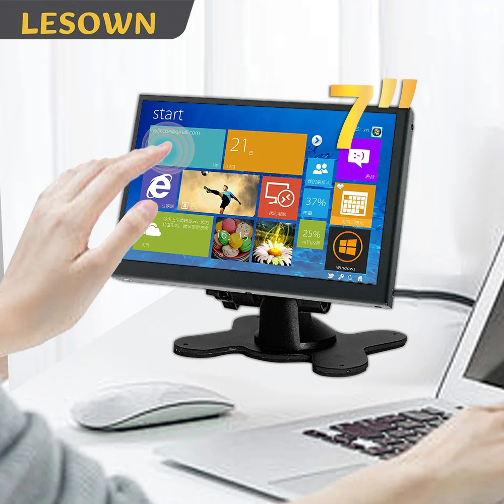 

LESOWN 7 Inch Touch LCD Raspberry Pi 3 4 Screen Industrial Monitor 1024x600 IPS Travel Display Extended Screen for Laptop PC TV