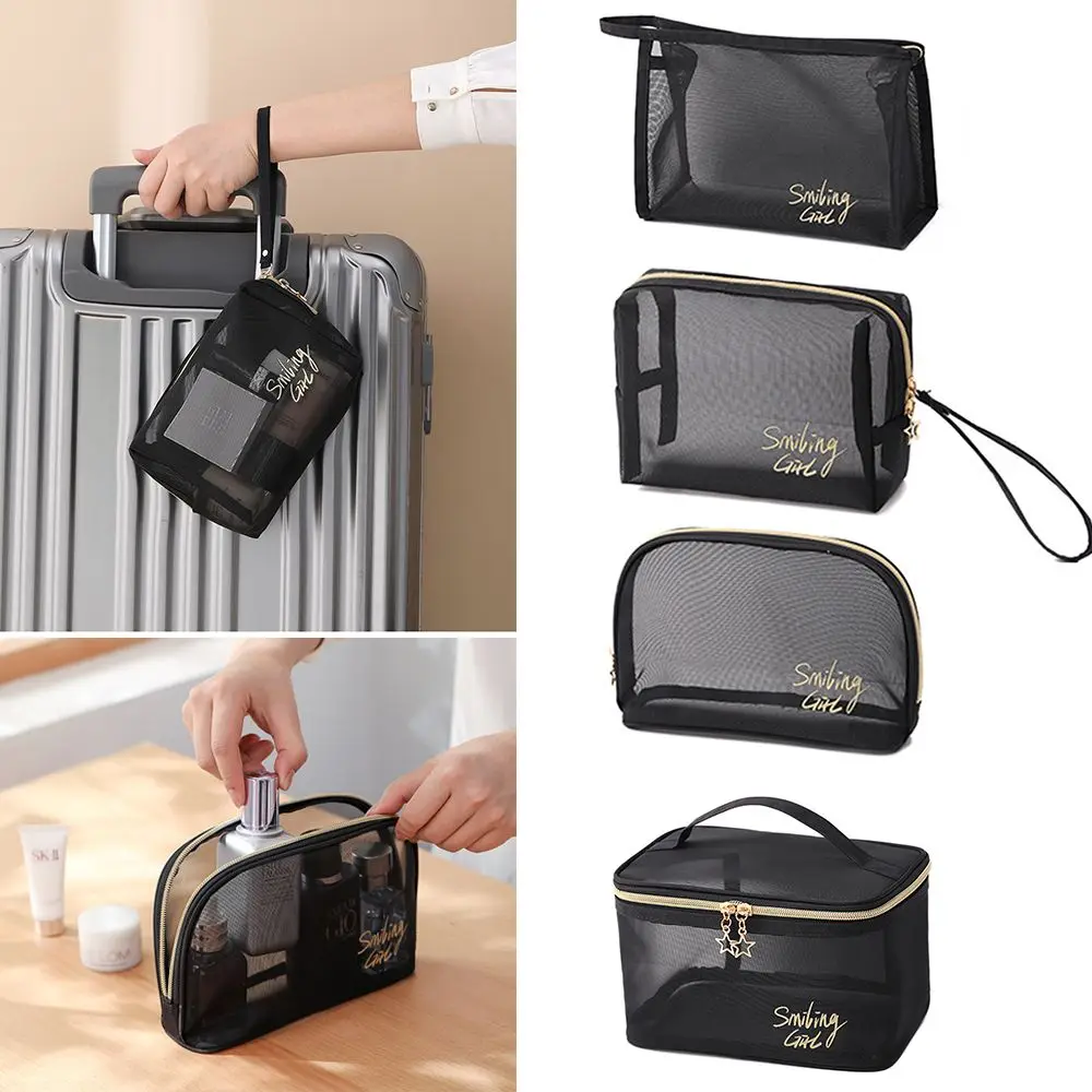 1/5Pcs Black Portable Large Capacity Toiletry Organizer Mesh Cosmetic Bag Makeup Pouch Travel Storage Case