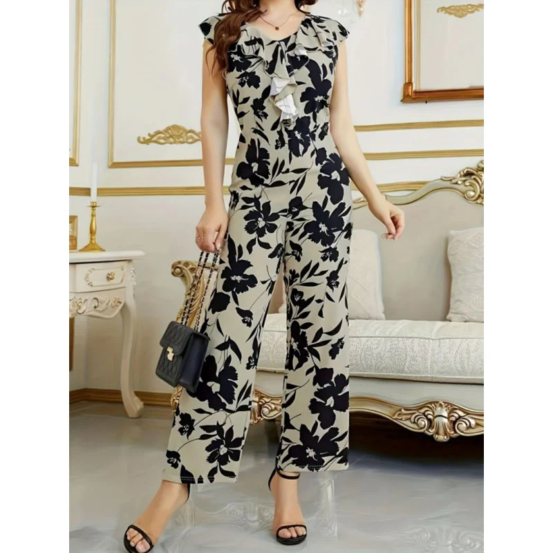 

Европейская и американская женская мода Новый комбинезон с принтом Модный женский комбинезон без рукавовМодный цельный комбинезон