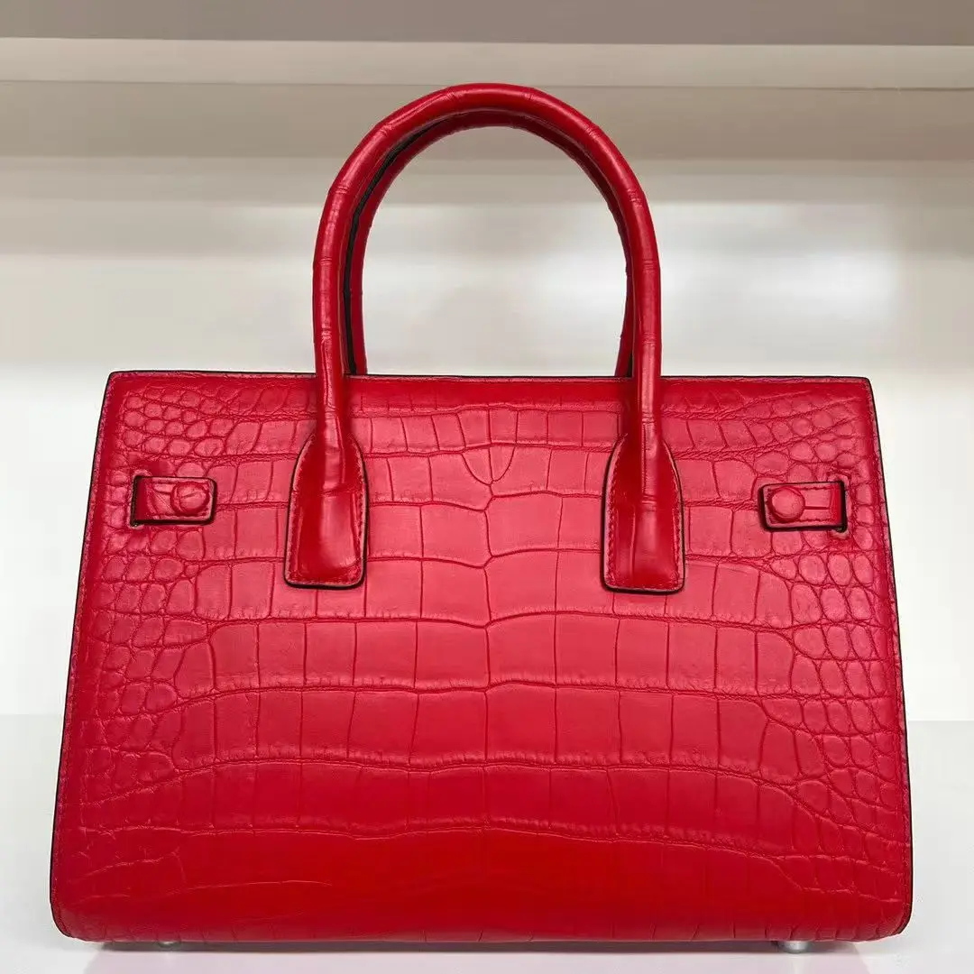 2026 New 100% genuine crocodile leather women cross body bag alligator skin lady shoulder bag medium Pink Green Blue Grey