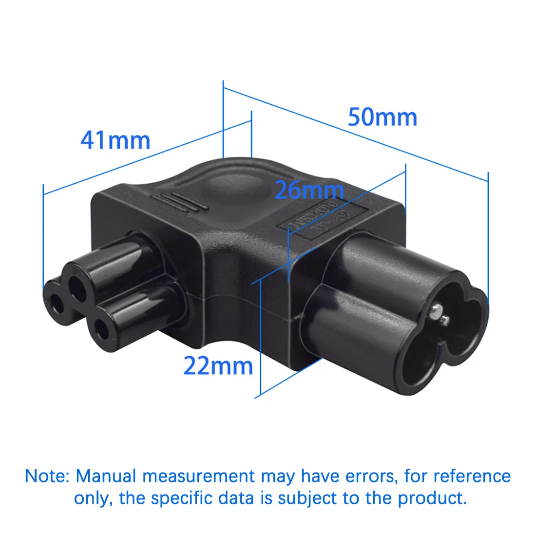 JORINDO IEC320 C6 TO C5 left bending design AC power plug, plum blossom male to female side bending conversion plug adapter