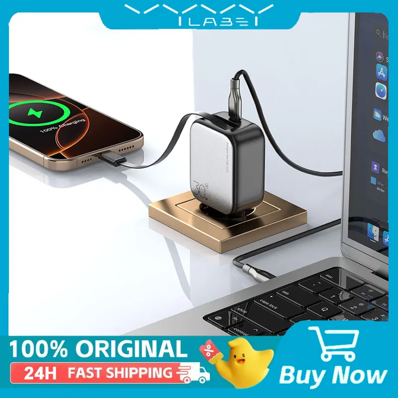 VYVYLABS 30W Type-C Fast Charging With Retractable C Cable Fast Charger For Tablet Computer For iPhone 17 16