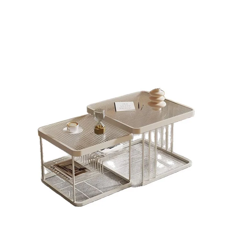 

Кремовый стеклянный журнальный столик для гостиной, бытовой, для маленькой квартиры, журнальный столик, светильник, роскошный современный простой комбинированный столик для детей и мам