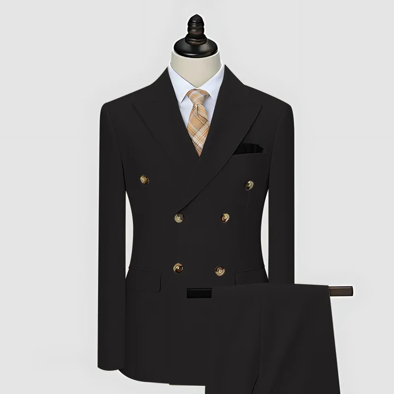 Double Breasted Blazer Men Suits Cardigan Outerwear Three Pieces Ankle Length Straight Pants Button Solid Business 2025