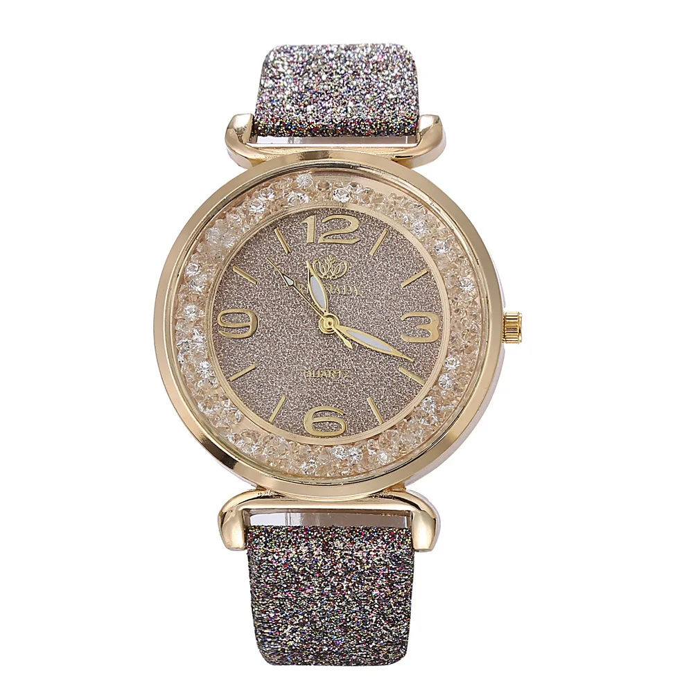 New Trendy Ball Dial Quartz Watch Fashionable Temperament Starry Sky Flash Powder Belt Ladies Watch