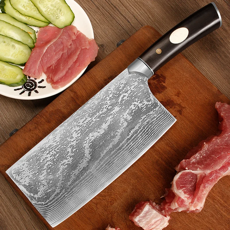 

7 Inch Chopper Knife Damascus Steel VG10 Blade Ebony Handle Chinese Chef Cleaver Slicing Kitchen Knives Meat And Poultry Tools