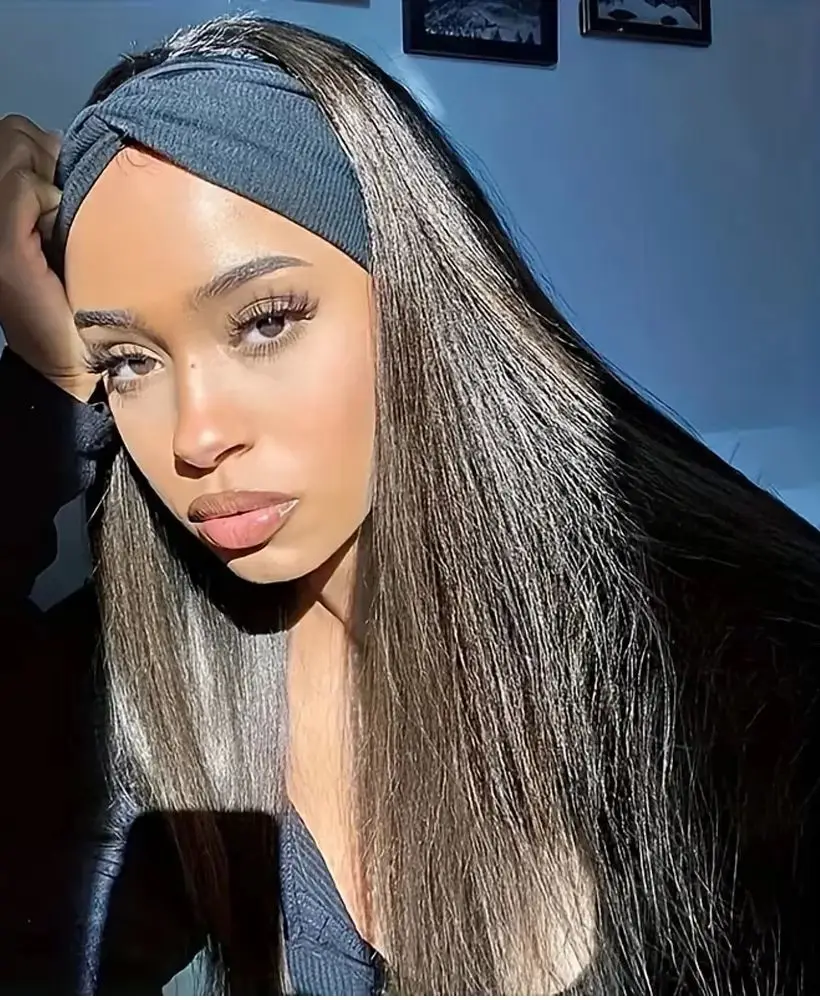 30 Inches Natural Black Headband Wigs Human Hair Bone Straight Beginner Friendly No Lace No Glue 100% Human Hair Wigs For Women