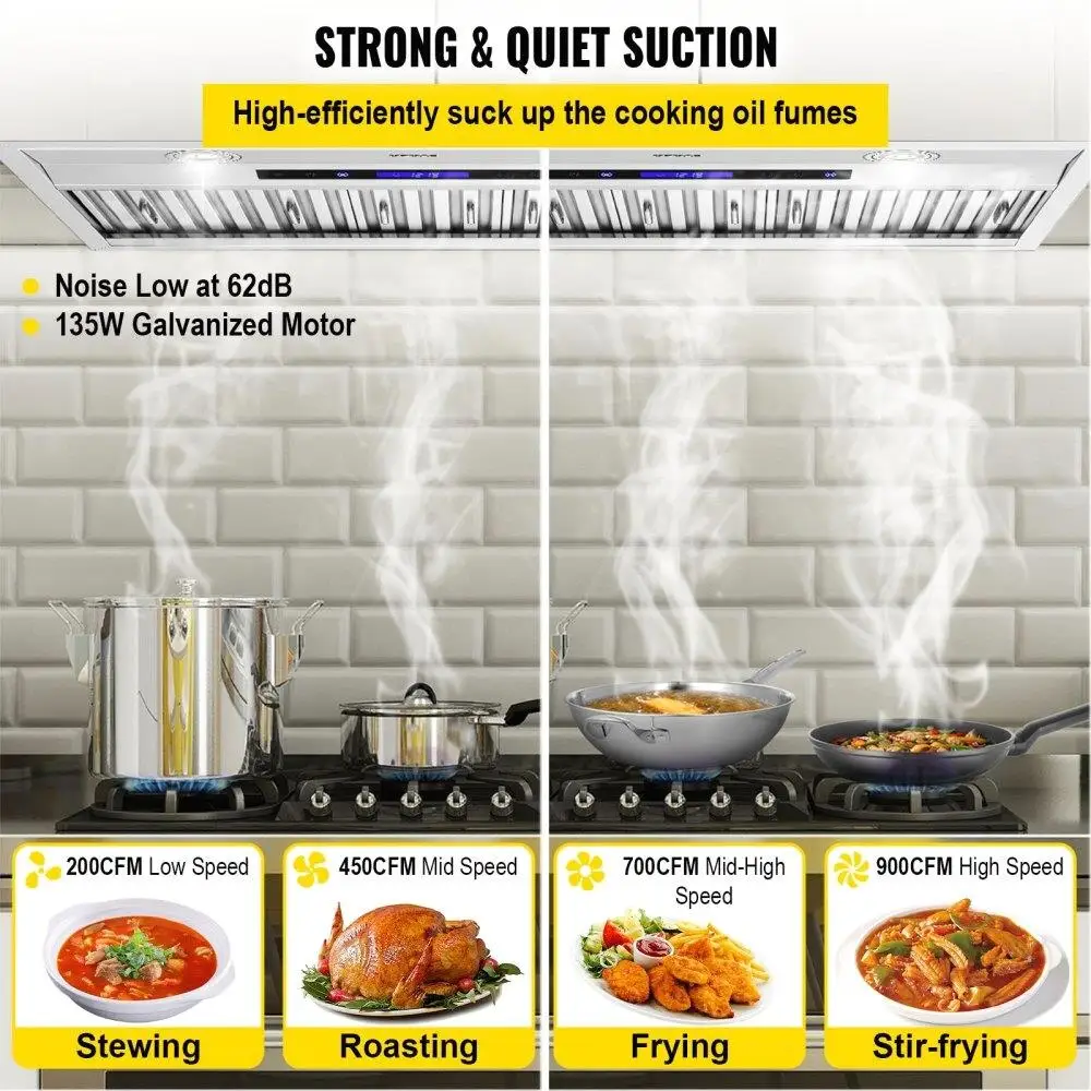 Insert for range Hood, 900CFM 4, 30 Inch Stainless Steel Built-in Kitchen Vent with & Remote Control Lights Baffle