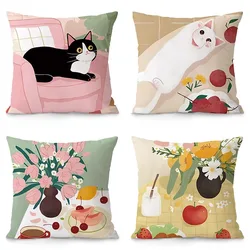 Leisurely Cat Pattern Decorative Pillowcase Bedroom Living Room Square Cushion Pillowcase