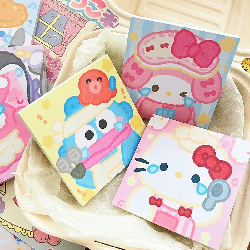 50แผ่น/หนังสือการ์ตูนอะนิเมะ Sanrio Hello Kitty กระดาษโน้ตกาวในตัวแผ่นที่ฉีกขาดได้เครื่องเขียนสำนักงานโรงเรียน supplie