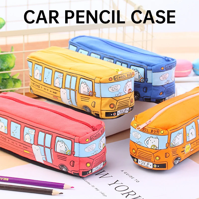 Creative Bus Pencil Case Large Capacity Pencil Bag Cartoon Car Pencil Pouch Student Kids Cute Stationery Back to School Supplies