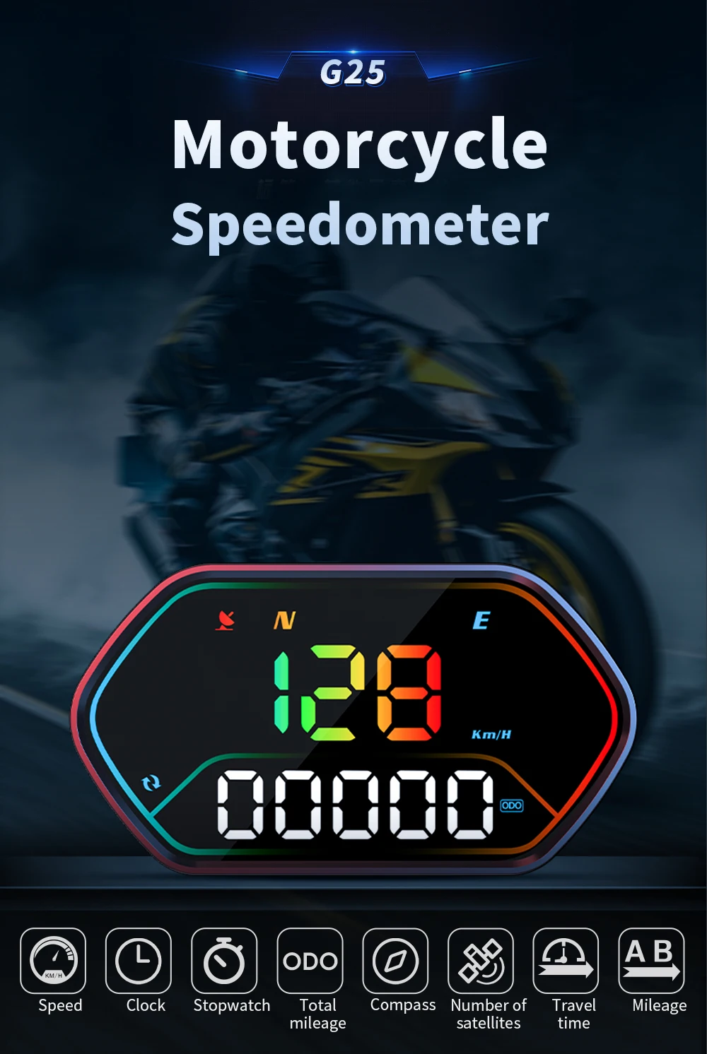 Elektronischer GPS-Motorrad-Lenker-Tachometer G25 Head-up-Display Wasserdichter HUD-Kompass Plug&Play Auto-Windschutzscheiben-Projektor – Detail 1