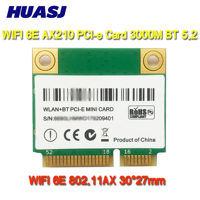 Huasj wifi 6 6e 802.11ax ax200 ax210  mini pci-e ax3000h  bluetooth 5.2 2.4ghz/5ghz adaptador pk 9260ac 8265ac 7265ac 7260ac