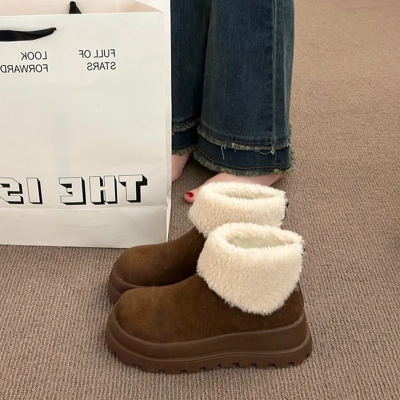 الشتاء خمر مكتنزة النساء الفراء بطانة الثلوج الأحذية موجزة الارتفاع زيادة أحذية السيدات في الهواء الطلق الراحة الدافئة القطن الجوارب القصيرة #6