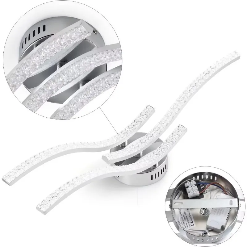 مصباح سقف LED 24 وات تصميم منحني معدني أبيض بارد 3 لهب متوازي أكريليك إضاءة سقف داخلية لغرفة النوم والمطبخ #5