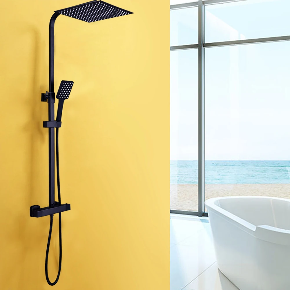 Shower Faucet System Black Shower Set with Thermostat Rain Shower Set With Hand Shower 30x30cm Shower Head+Head Shower