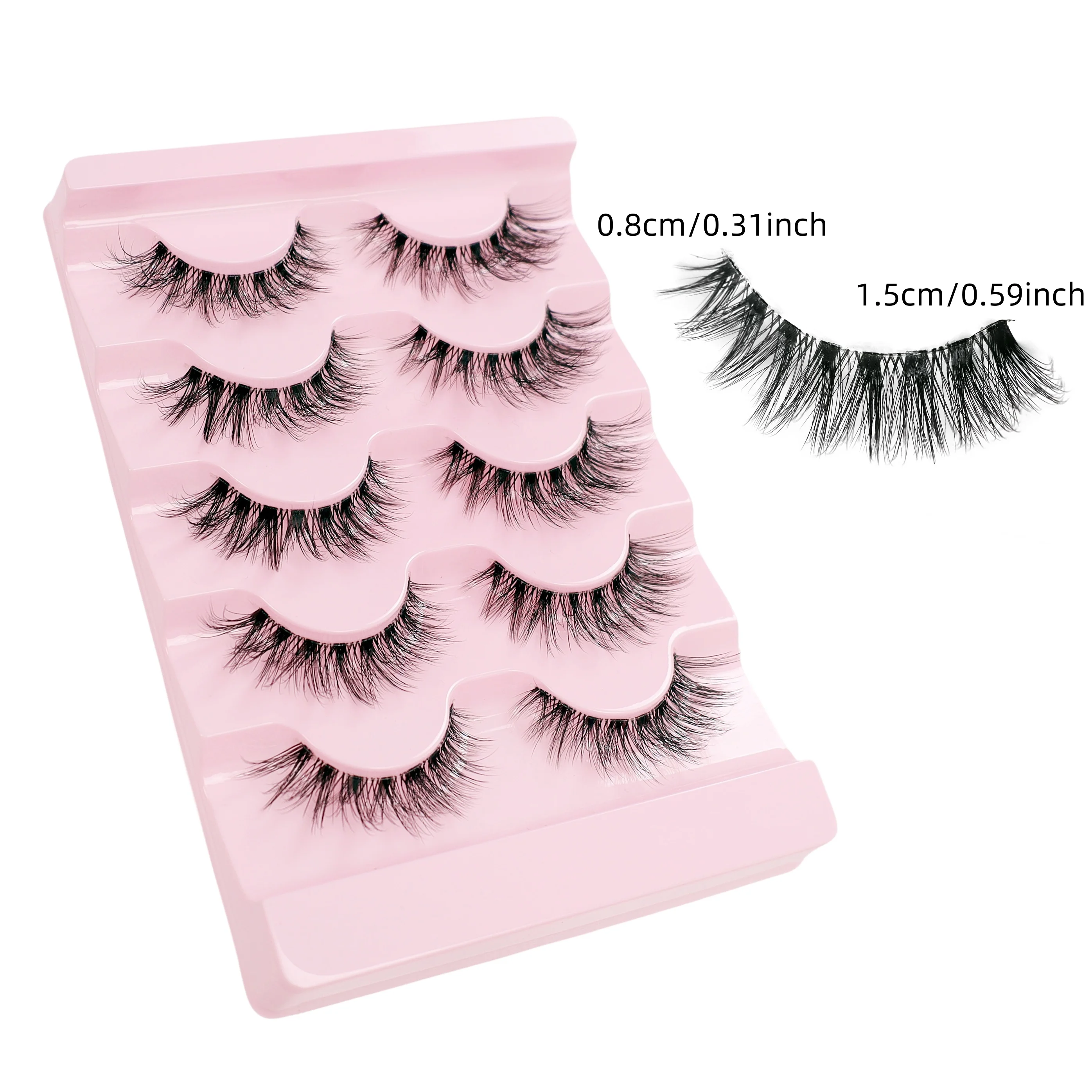 5 paires de cils de bande dessinée œil de chat-style long naturel, effet de maquillage pour les yeux d'extension d'extrémité d'aile, faux cils bouclés en forme de C de 8 à 15mm